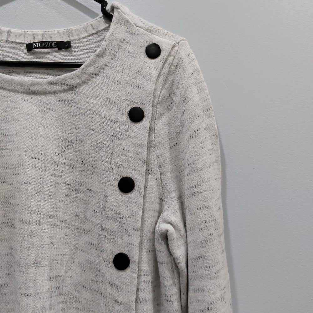 Nic+Zoe Melange-knit Snap Sweater In Moondust Heather Large - Picture 3 of 5